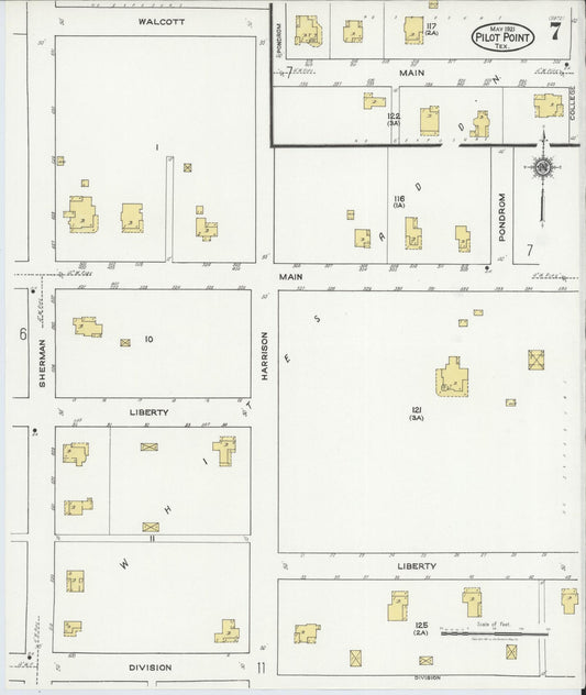 Sanborn Fire Insurance Map from Pilot Point, Denton County, Texas (1921), Sheet #0007 - Historic Sanborn Fire Insurance Map Print, vintage old map wall art, antique decor, genealogy gift, Texas Texas map