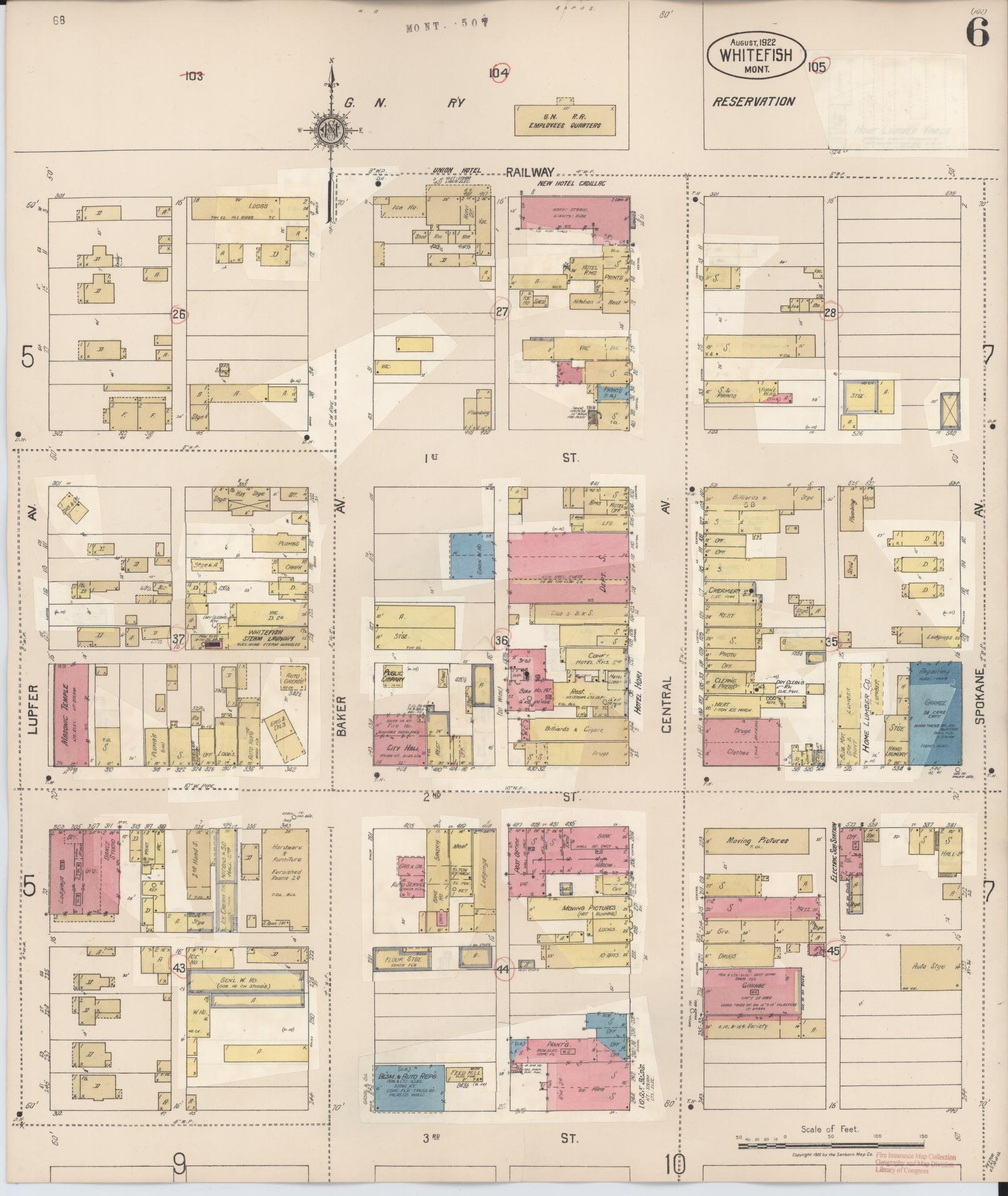Sanborn Fire Insurance Map from Whitefish, Flathead County, Montana (1932), Sheet #0006 - Historic Sanborn Fire Insurance Map Print, vintage old map wall art, antique decor, genealogy gift, Montana Montana map