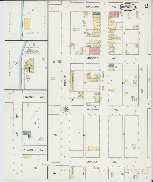 Sanborn Fire Insurance Map from Ortonville, Big Stone County, Minnesota (1893), Sheet #0002 - Historic Sanborn Fire Insurance Map Print, vintage old map wall art, antique decor, genealogy gift, Minnesota Minnesota map