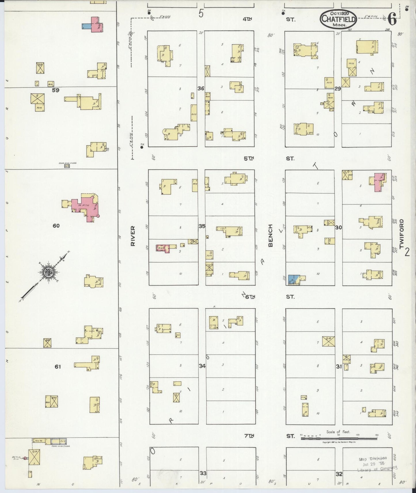 Sanborn Fire Insurance Map from Chatfield, Fillmore And Olmsted Counties, Minnesota (1920), Sheet #0006 - Complete Map Set gallery image, historic Sanborn map, vintage wall art, Minnesota Minnesota
