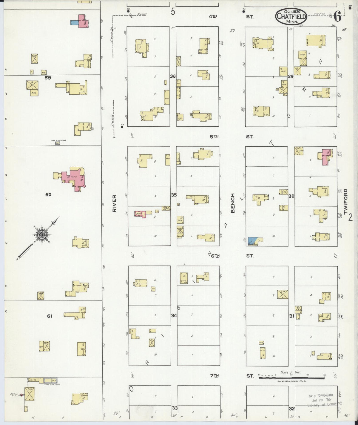 Sanborn Fire Insurance Map from Chatfield, Fillmore And Olmsted Counties, Minnesota (1920), Sheet #0006 - Complete Map Set gallery image, historic Sanborn map, vintage wall art, Minnesota Minnesota