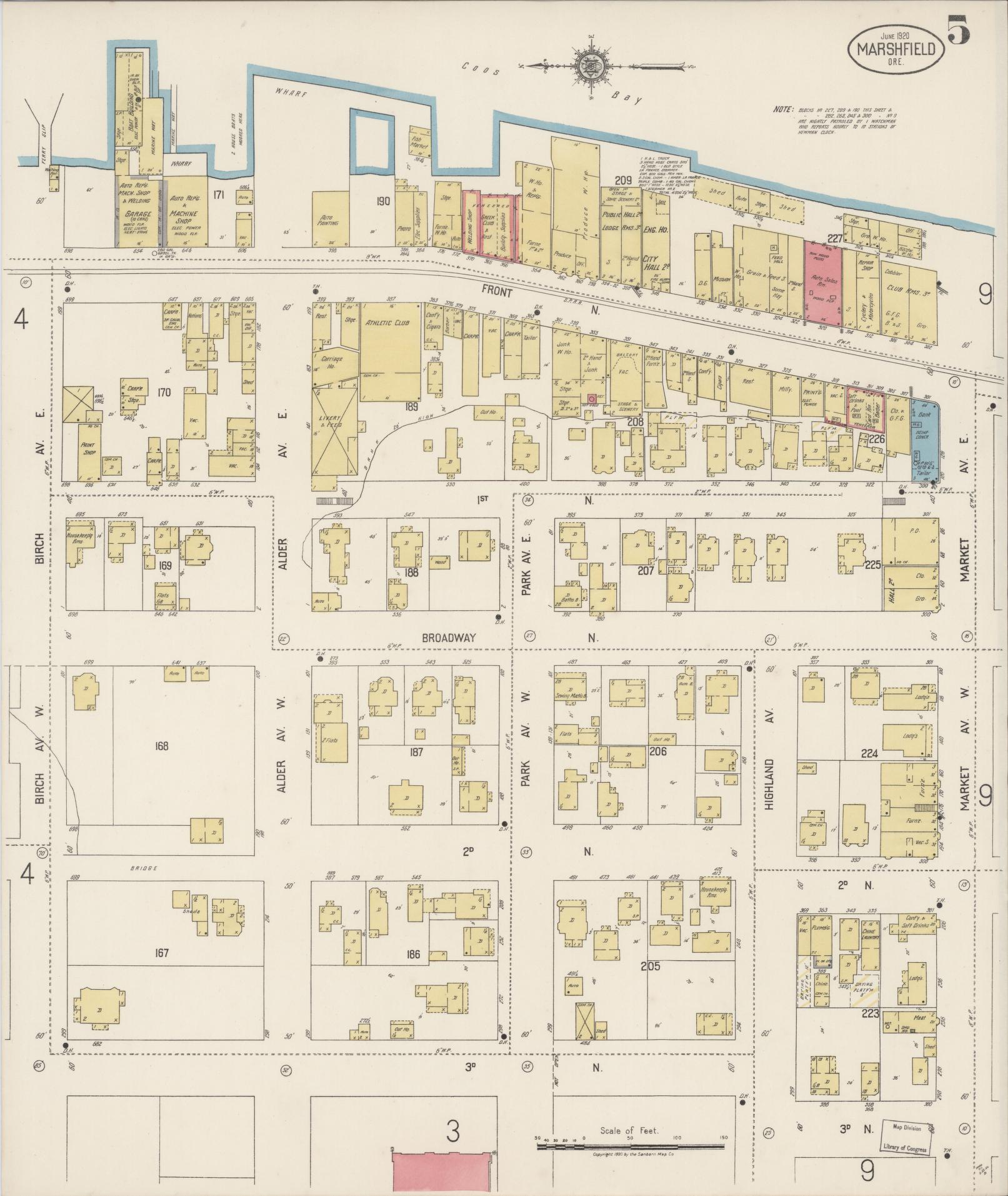 Sanborn Fire Insurance Map from Marshfield, Coos County, Oregon (1920), Sheet #0005 - Historic Sanborn Fire Insurance Map Print, vintage old map wall art, antique decor, genealogy gift, Oregon Oregon map