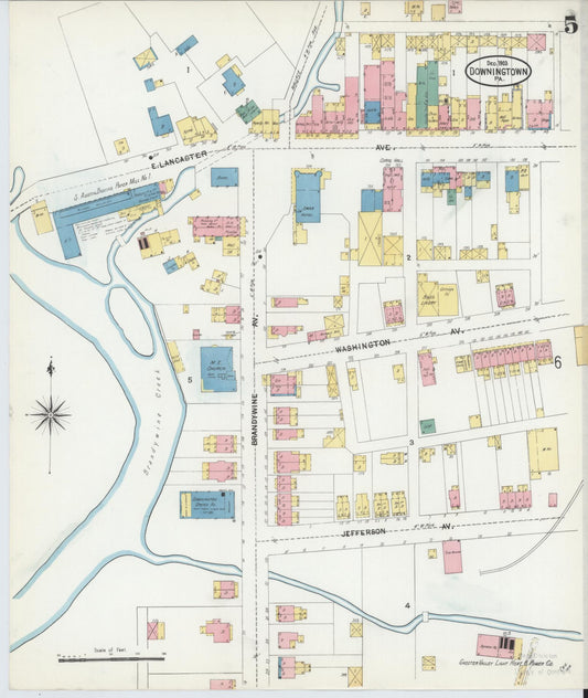 Sanborn Fire Insurance Map from Downingtown, Chester County, Pennsylvania (1903), Sheet #0005 - Historic Sanborn Fire Insurance Map Print, vintage old map wall art, antique decor, genealogy gift, Pennsylvania Pennsylvania map