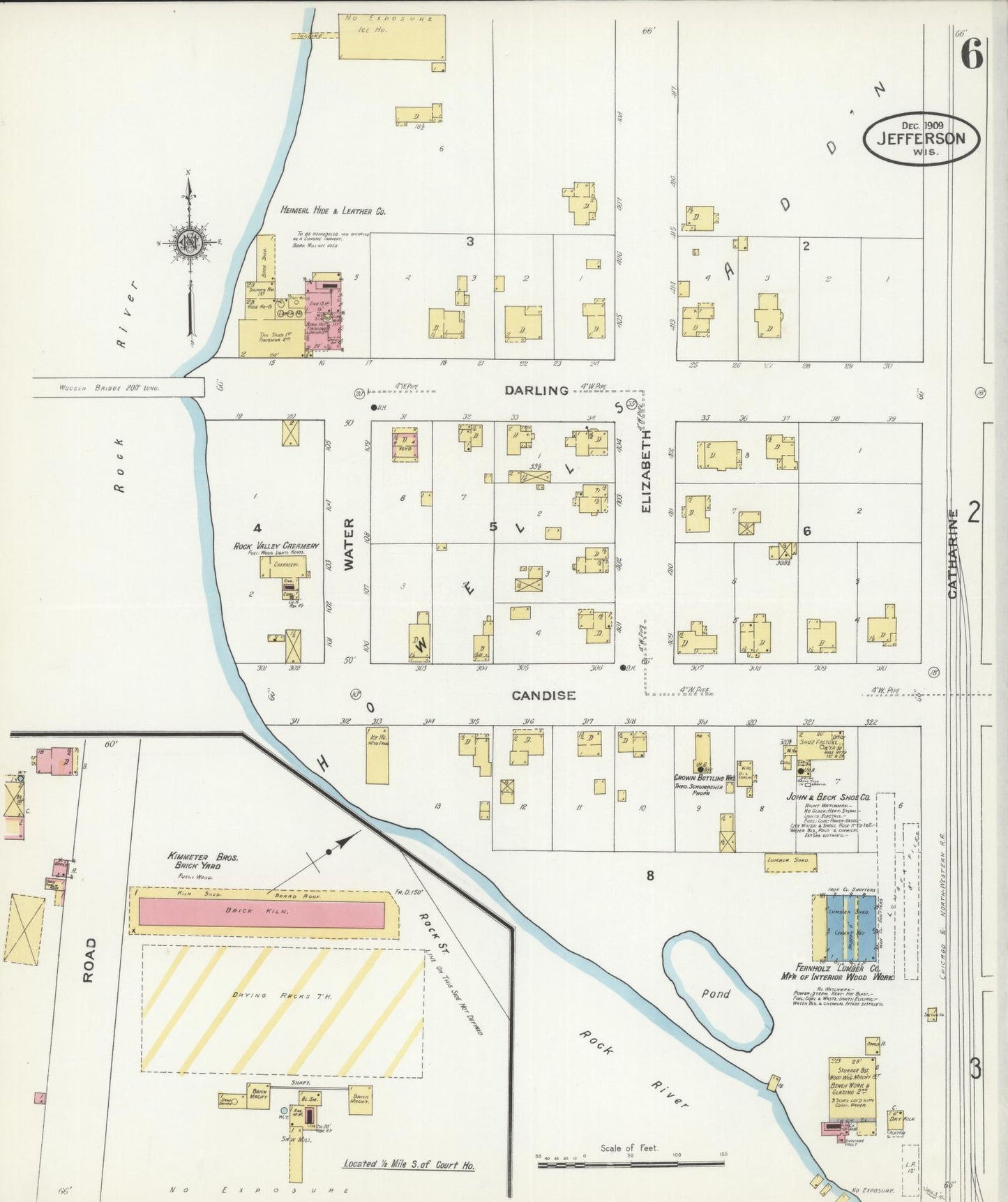 Sanborn Fire Insurance Map from Jefferson, Jefferson County, Wisconsin (1909), Sheet #0006 - Historic Sanborn Fire Insurance Map Print, vintage old map wall art, antique decor, genealogy gift, Wisconsin Wisconsin map