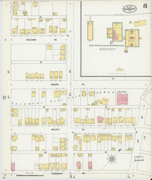 Sanborn Fire Insurance Map from Fairmont, Marion County, West Virginia (1902), Sheet #0008 - Historic Sanborn Fire Insurance Map Print, vintage old map wall art, antique decor, genealogy gift, West Virginia West Virginia map