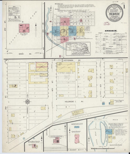 Sanborn Fire Insurance Map from Hebron, Thayer County, Nebraska (1912), Sheet #0001 - Complete Map Set gallery image, historic Sanborn map, vintage wall art, Nebraska Nebraska
