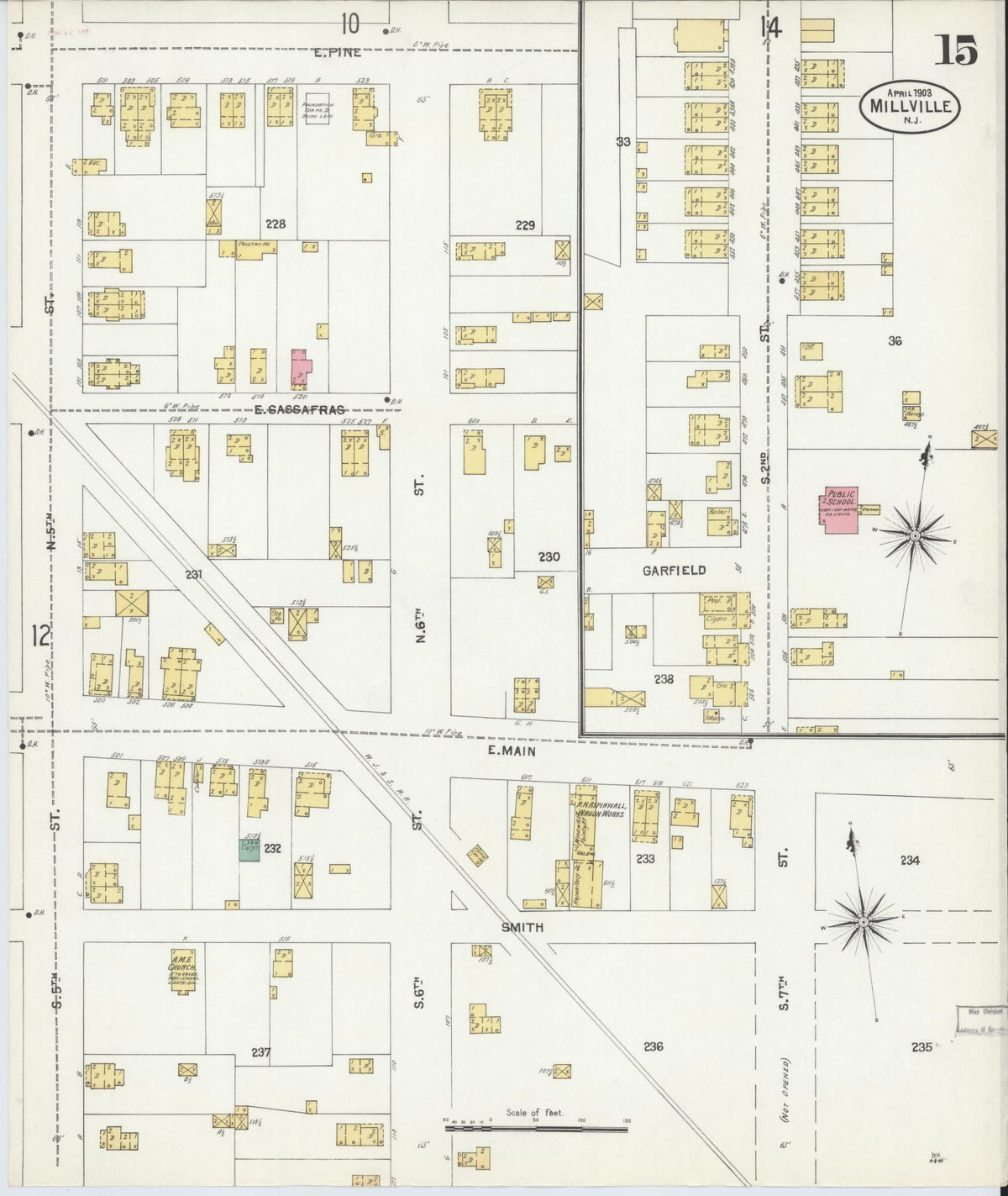 Sanborn Fire Insurance Map from Millville, Cumberland County, New Jersey (1903), Sheet #0015 - Historic Sanborn Fire Insurance Map Print, vintage old map wall art, antique decor, genealogy gift, New Jersey New Jersey map