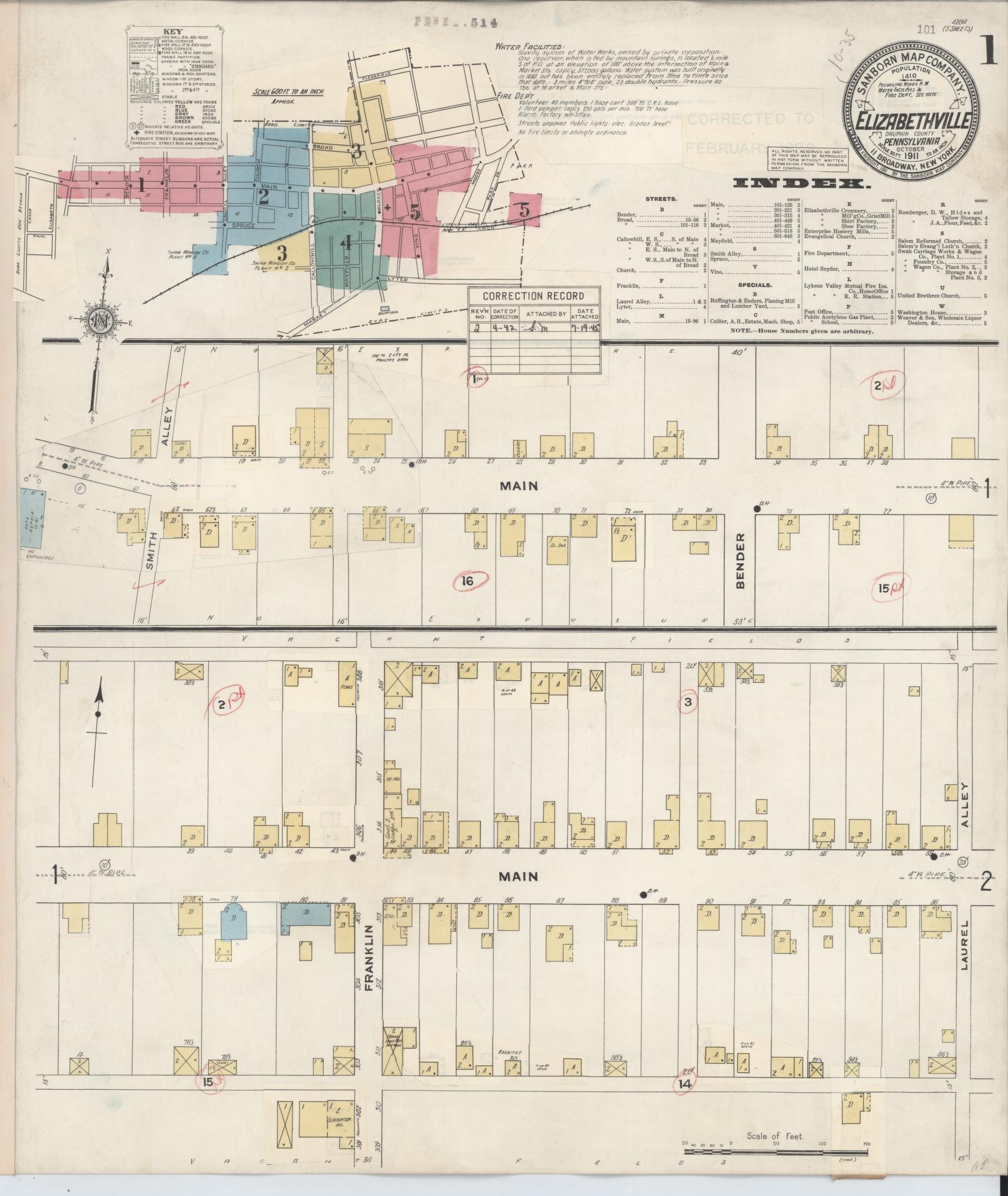 Sanborn Fire Insurance Map from Elizabethville, Dauphin County, Pennsylvania (1942), Sheet #0001 - Historic Sanborn Fire Insurance Map Print, vintage old map wall art, antique decor, genealogy gift, Pennsylvania Pennsylvania map