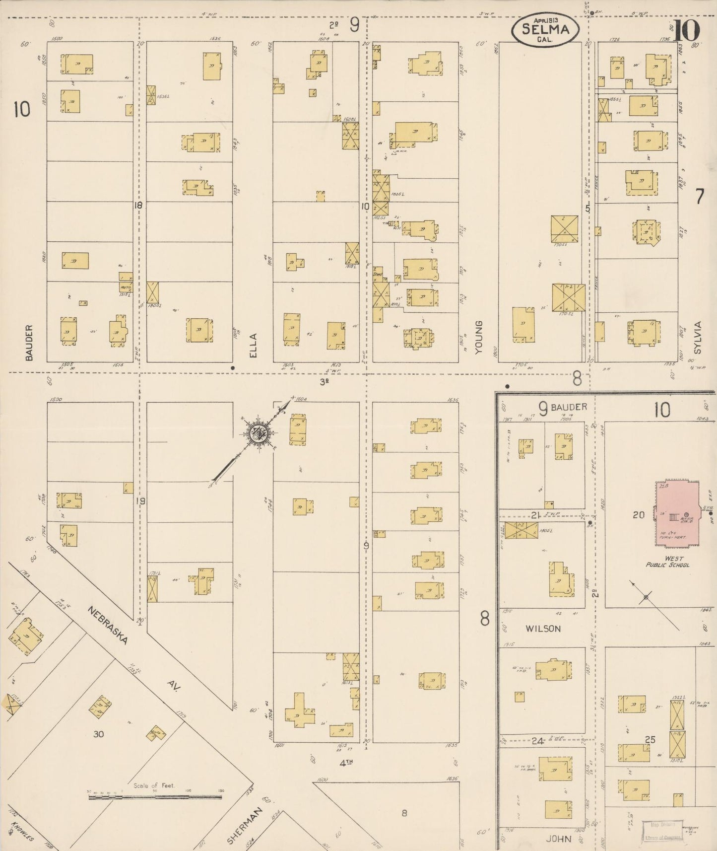Sanborn Fire Insurance Map from Selma, Fresno County, California (1913), Sheet #0010 - Complete Map Set gallery image, historic Sanborn map, vintage wall art, California California