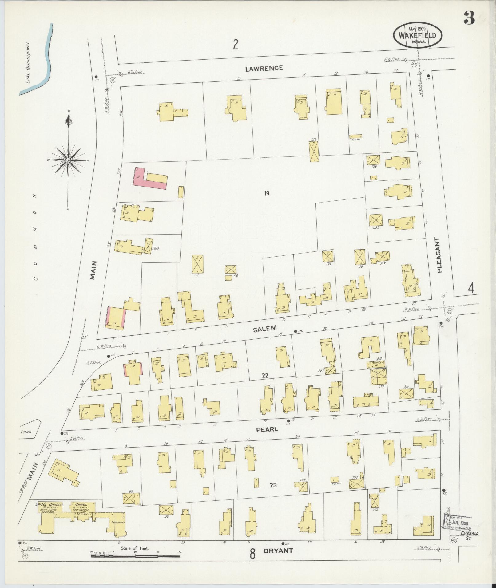 Sanborn Fire Insurance Map from Wakefield, Middlesex County, Massachusetts (1909), Sheet #0003 - Complete Map Set gallery image, historic Sanborn map, vintage wall art, Massachusetts Massachusetts