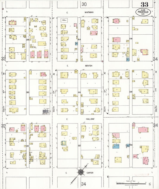 Sanborn Fire Insurance Map from Pocatello, Bannock County, Idaho (1921), Sheet #0033 - Historic Sanborn Fire Insurance Map Print, vintage old map wall art, antique decor, genealogy gift, Idaho Idaho map