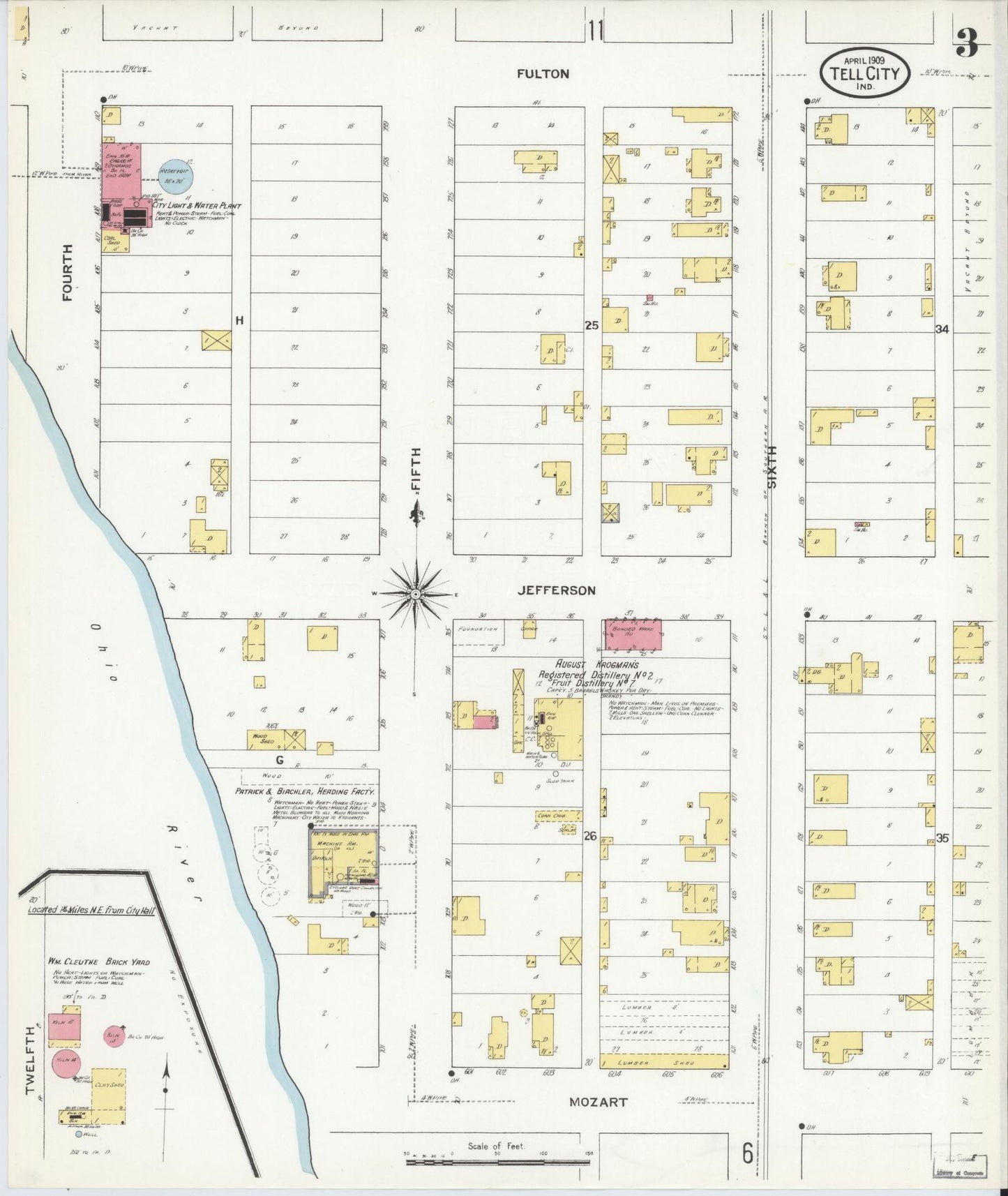 Sanborn Fire Insurance Map from Tell City, Perry County, Indiana (1909), Sheet #0003 - Complete Map Set gallery image, historic Sanborn map, vintage wall art, Indiana Indiana