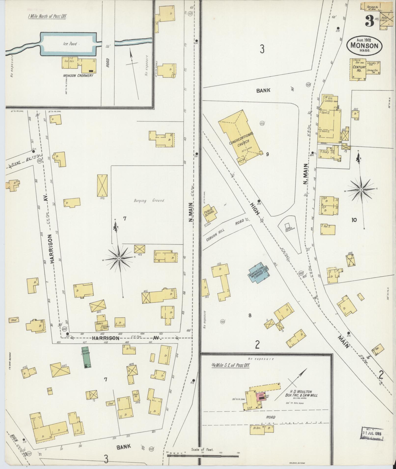 Sanborn Fire Insurance Map from Monson, Hampden County, Massachusetts (1902), Sheet #0003 - Complete Map Set gallery image, historic Sanborn map, vintage wall art, Massachusetts Massachusetts