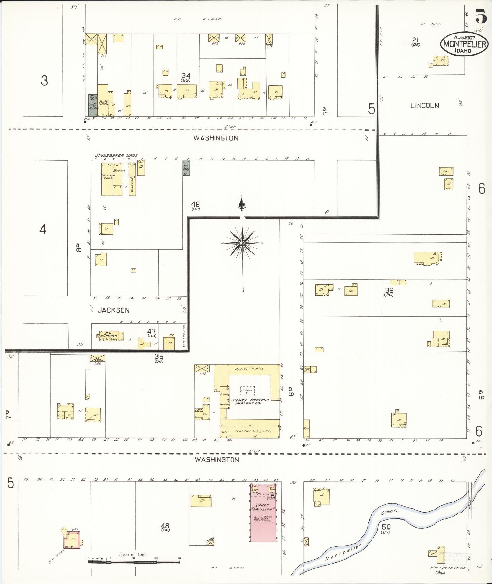 Sanborn Fire Insurance Map from Montpelier, Bear Lake County, Idaho (1907), Sheet #0005 - Historic Sanborn Fire Insurance Map Print, vintage old map wall art, antique decor, genealogy gift, Idaho Idaho map