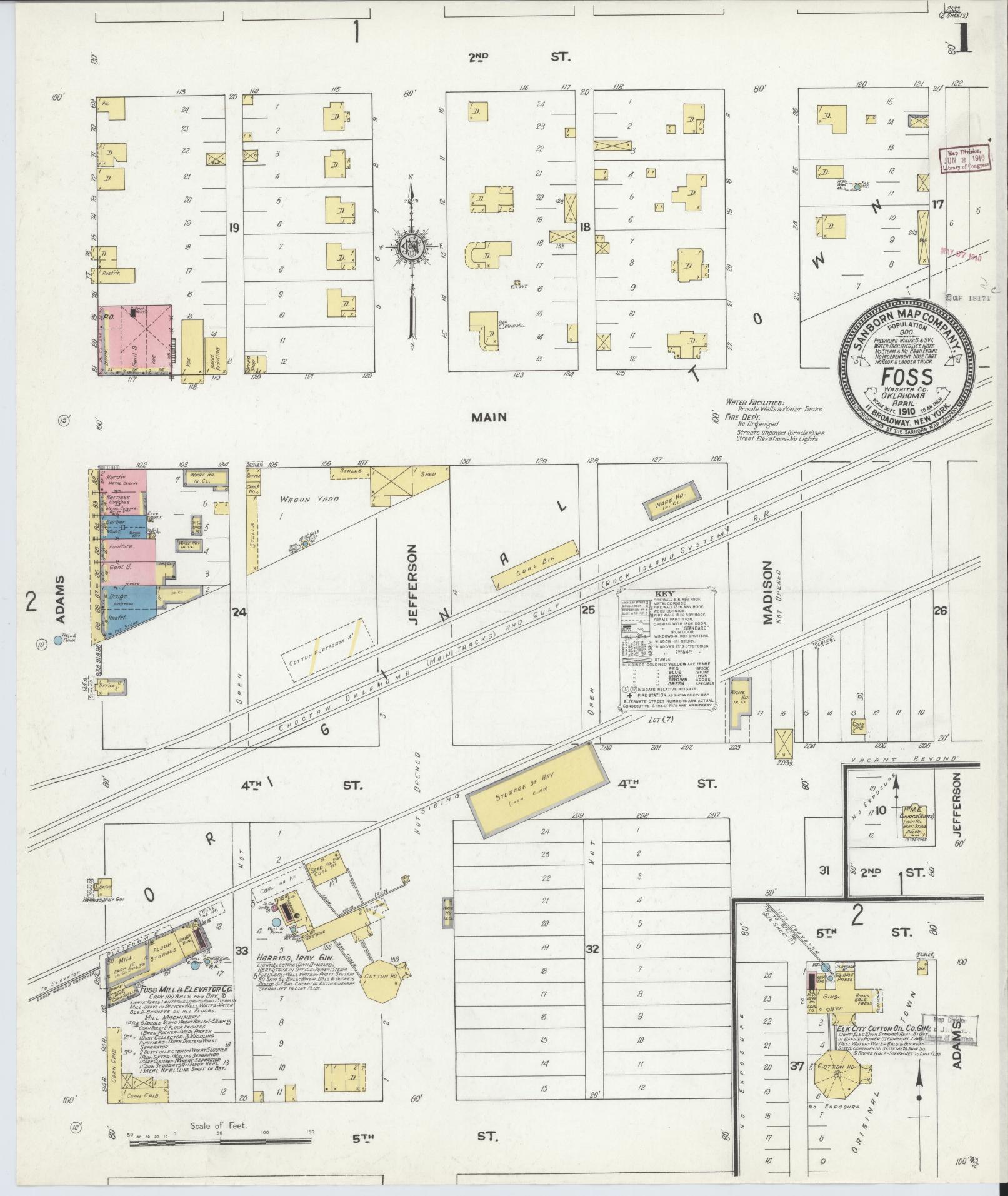 Sanborn Fire Insurance Map from Foss, Washita County, Oklahoma. (1910) – Historic Sanborn Fire Insurance Map Print
