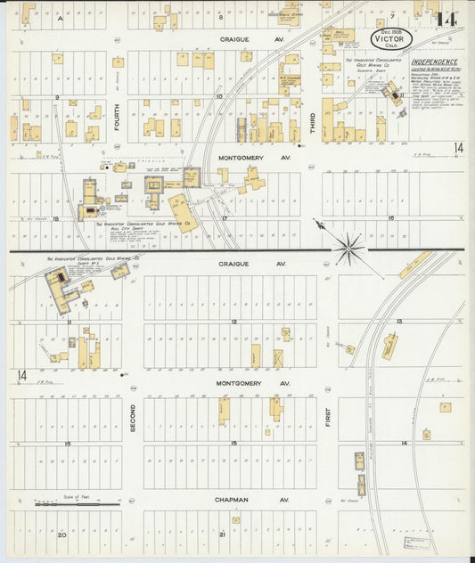Sanborn Fire Insurance Map from Victor, Teller County, Colorado (1908), Sheet #0014 - Historic Sanborn Fire Insurance Map Print, vintage old map wall art, antique decor, genealogy gift, Colorado Colorado map