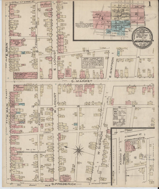 Sanborn Fire Insurance Map from Mechanicsburg, Cumberland County, Pennsylvania (1885), Sheet #0001 - Historic Sanborn Fire Insurance Map Print, vintage old map wall art, antique decor, genealogy gift, Pennsylvania Pennsylvania map