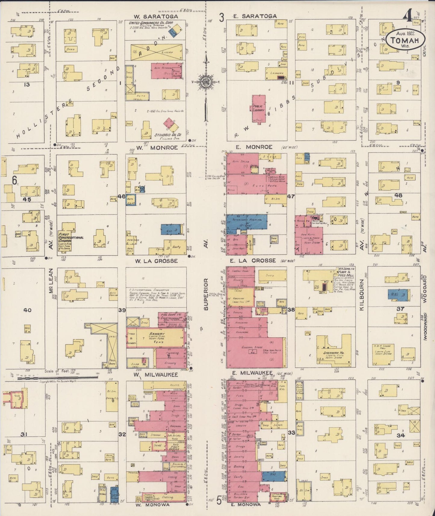 Sanborn Fire Insurance Map from Tomah, Monroe County, Wisconsin (1922), Sheet #0004 - Historic Sanborn Fire Insurance Map Print, vintage old map wall art, antique decor, genealogy gift, Wisconsin Wisconsin map