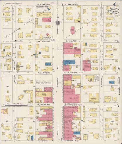 Sanborn Fire Insurance Map from Tomah, Monroe County, Wisconsin (1922), Sheet #0004 - Historic Sanborn Fire Insurance Map Print, vintage old map wall art, antique decor, genealogy gift, Wisconsin Wisconsin map