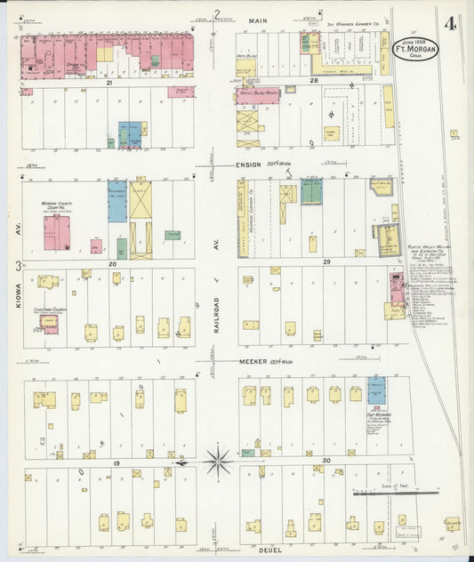 Sanborn Fire Insurance Map from Fort Morgan, Morgan County, Colorado (1908), Sheet #0004 - Historic Sanborn Fire Insurance Map Print, vintage old map wall art, antique decor, genealogy gift, Colorado Colorado map