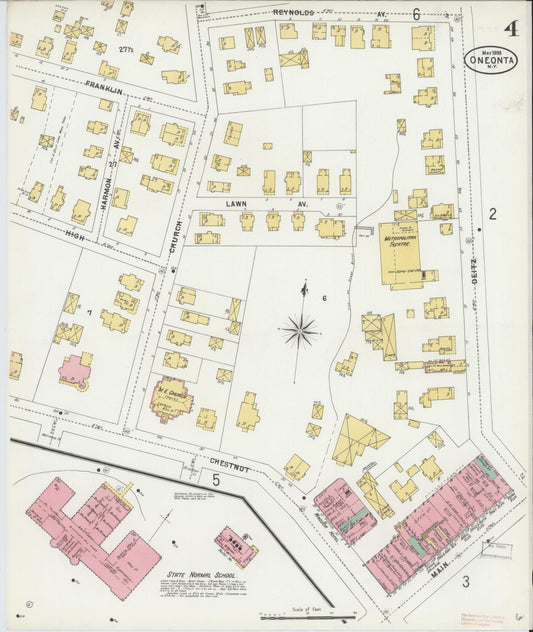 Sanborn Fire Insurance Map from Oneonta, Otsego County, New York (1898), Sheet #0004 - Historic Sanborn Fire Insurance Map Print, vintage old map wall art, antique decor, genealogy gift, New York New York map