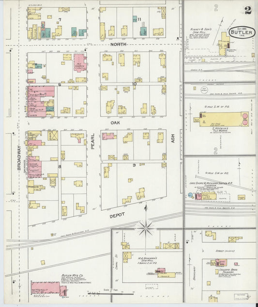 Sanborn Fire Insurance Map from Butler, De Kalb County, Indiana (1892), Sheet #0002 - Historic Sanborn Fire Insurance Map Print, vintage old map wall art, antique decor, genealogy gift, Indiana Indiana map