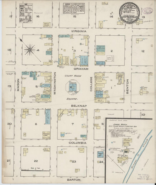 Sanborn Fire Insurance Map from Stephenville, Erath County, Texas (1885), Sheet #0001 - Historic Sanborn Fire Insurance Map Print, vintage old map wall art, antique decor, genealogy gift, Texas Texas map