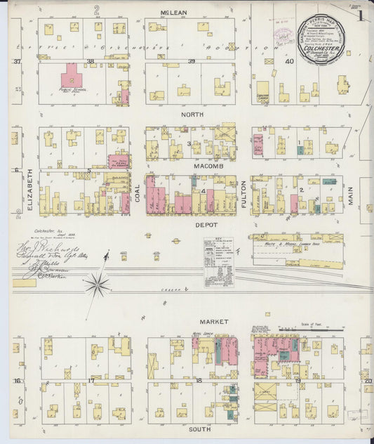 Sanborn Fire Insurance Map from Colchester, Mcdonough County, Illinois (1893), Sheet #0001 - Historic Sanborn Fire Insurance Map Print, vintage old map wall art, antique decor, genealogy gift, Illinois Illinois map