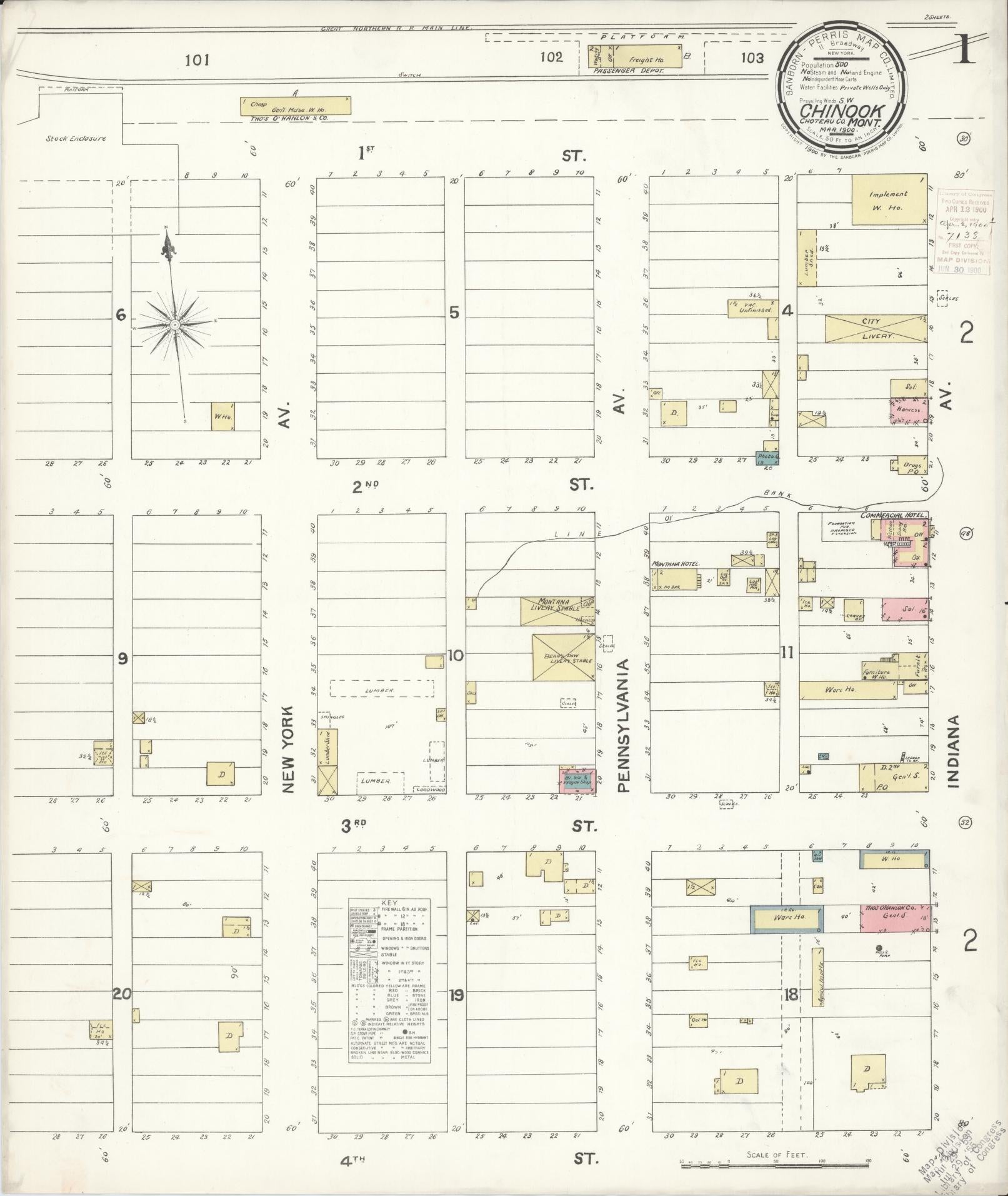Sanborn Fire Insurance Map from Chinook, Blaine County, Montana (1900), Sheet #0001 - Historic Sanborn Fire Insurance Map Print, vintage old map wall art, antique decor, genealogy gift, Montana Montana map