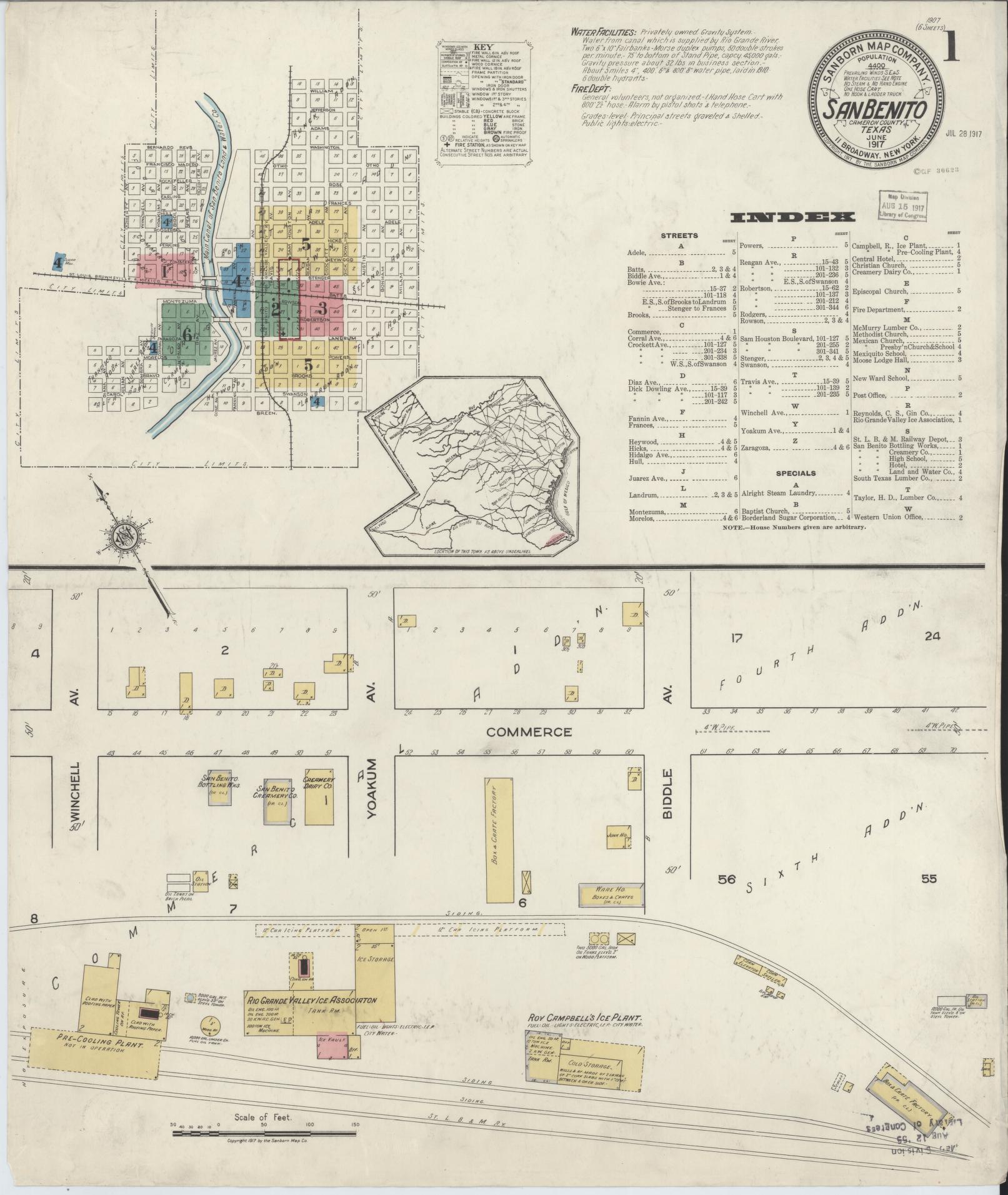 Sanborn Fire Insurance Map from San Benito, Cameron County, Texas (1917), Sheet #0001 - Complete Map Set gallery image, historic Sanborn map, vintage wall art, Texas Texas