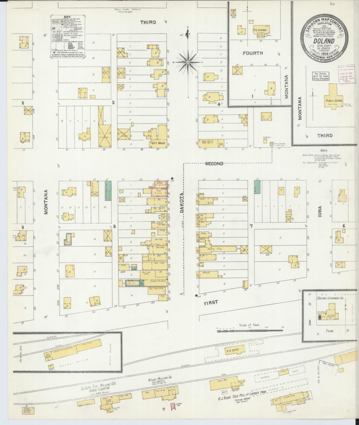 Sanborn Fire Insurance Map from Doland, Spink County, South Dakota (1904), Sheet #0001 - Historic Sanborn Fire Insurance Map Print, vintage old map wall art, antique decor, genealogy gift, South Dakota South Dakota map