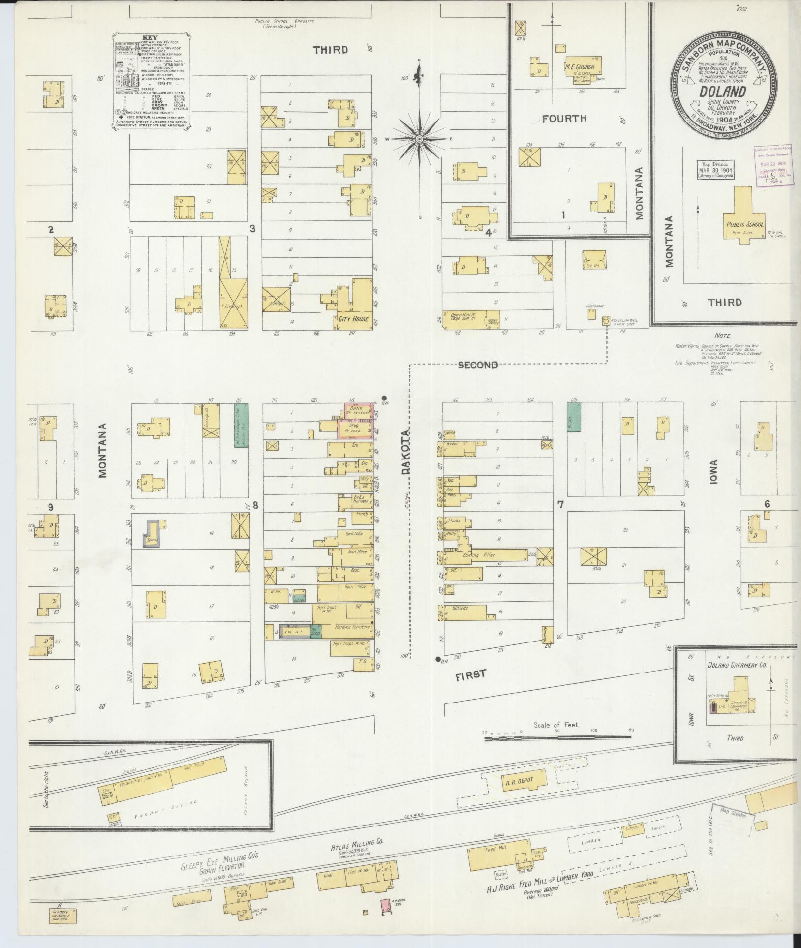 Sanborn Fire Insurance Map from Doland, Spink County, South Dakota (1904), Sheet #0001 - Historic Sanborn Fire Insurance Map Print, vintage old map wall art, antique decor, genealogy gift, South Dakota South Dakota map