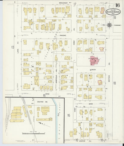 Sanborn Fire Insurance Map from Benton Harbor, Berrien County, Michigan (1911), Sheet #0016 - Complete Map Set gallery image, historic Sanborn map, vintage wall art, Michigan Michigan