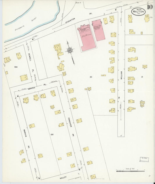 Sanborn Fire Insurance Map from Walton, Delaware County, New York (1911), Sheet #0010 - Historic Sanborn Fire Insurance Map Print, vintage old map wall art, antique decor, genealogy gift, New York New York map