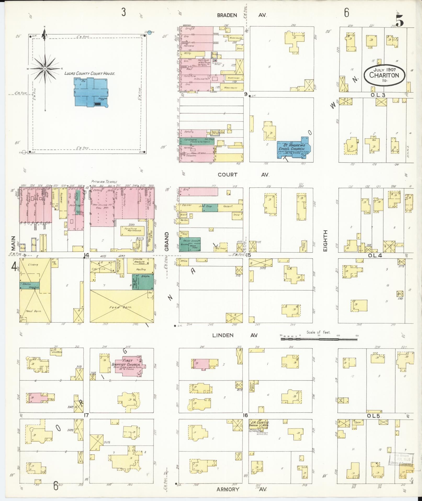Sanborn Fire Insurance Map from Chariton, Lucas County, Iowa (1907), Sheet #0005 - Historic Sanborn Fire Insurance Map Print