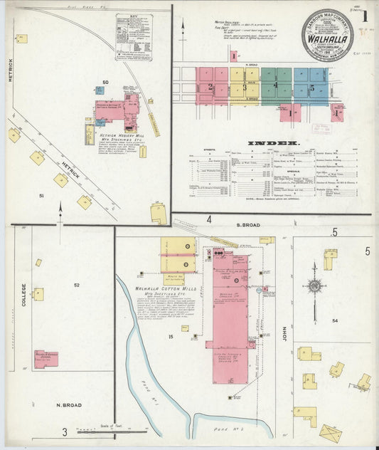 Sanborn Fire Insurance Map from Walhalla, Oconee County, South Carolina (1911), Sheet #0001 - Historic Sanborn Fire Insurance Map Print, vintage old map wall art, antique decor, genealogy gift, South Carolina South Carolina map