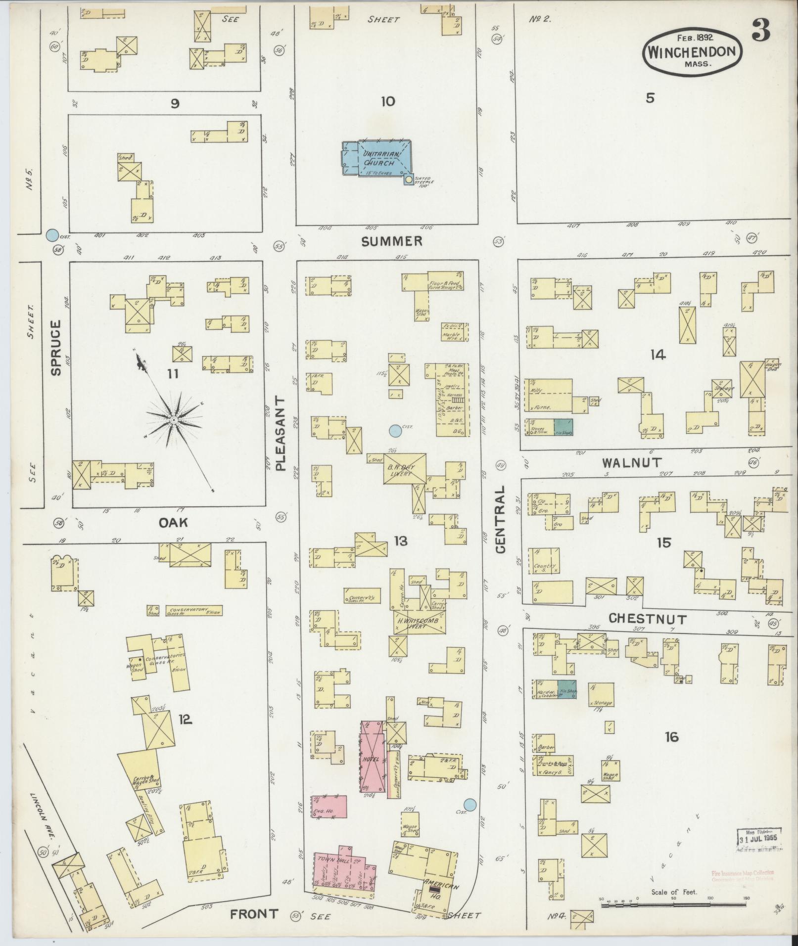 Sanborn Fire Insurance Map from Winchendon, Worcester County, Massachusetts (1892), Sheet #0003 - Historic Sanborn Fire Insurance Map Print, vintage old map wall art, antique decor, genealogy gift, Massachusetts Massachusetts map