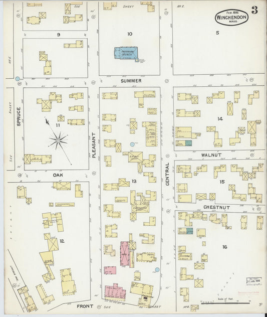 Sanborn Fire Insurance Map from Winchendon, Worcester County, Massachusetts (1892), Sheet #0003 - Historic Sanborn Fire Insurance Map Print, vintage old map wall art, antique decor, genealogy gift, Massachusetts Massachusetts map