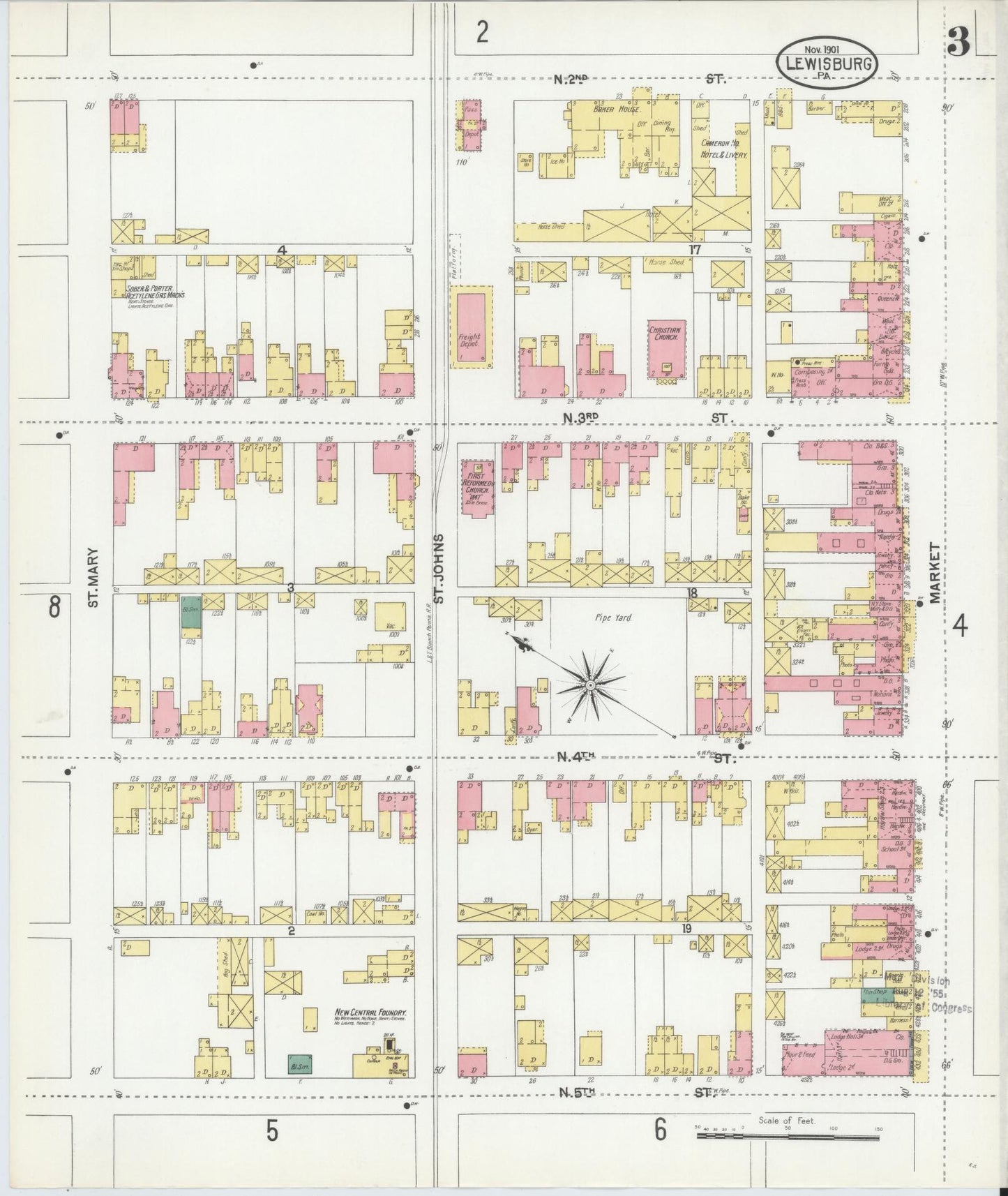 Sanborn Fire Insurance Map from Lewisburg, Union County, Pennsylvania (1901), Sheet #0003 - Historic Sanborn Fire Insurance Map Print, vintage old map wall art, antique decor, genealogy gift, Pennsylvania Pennsylvania map