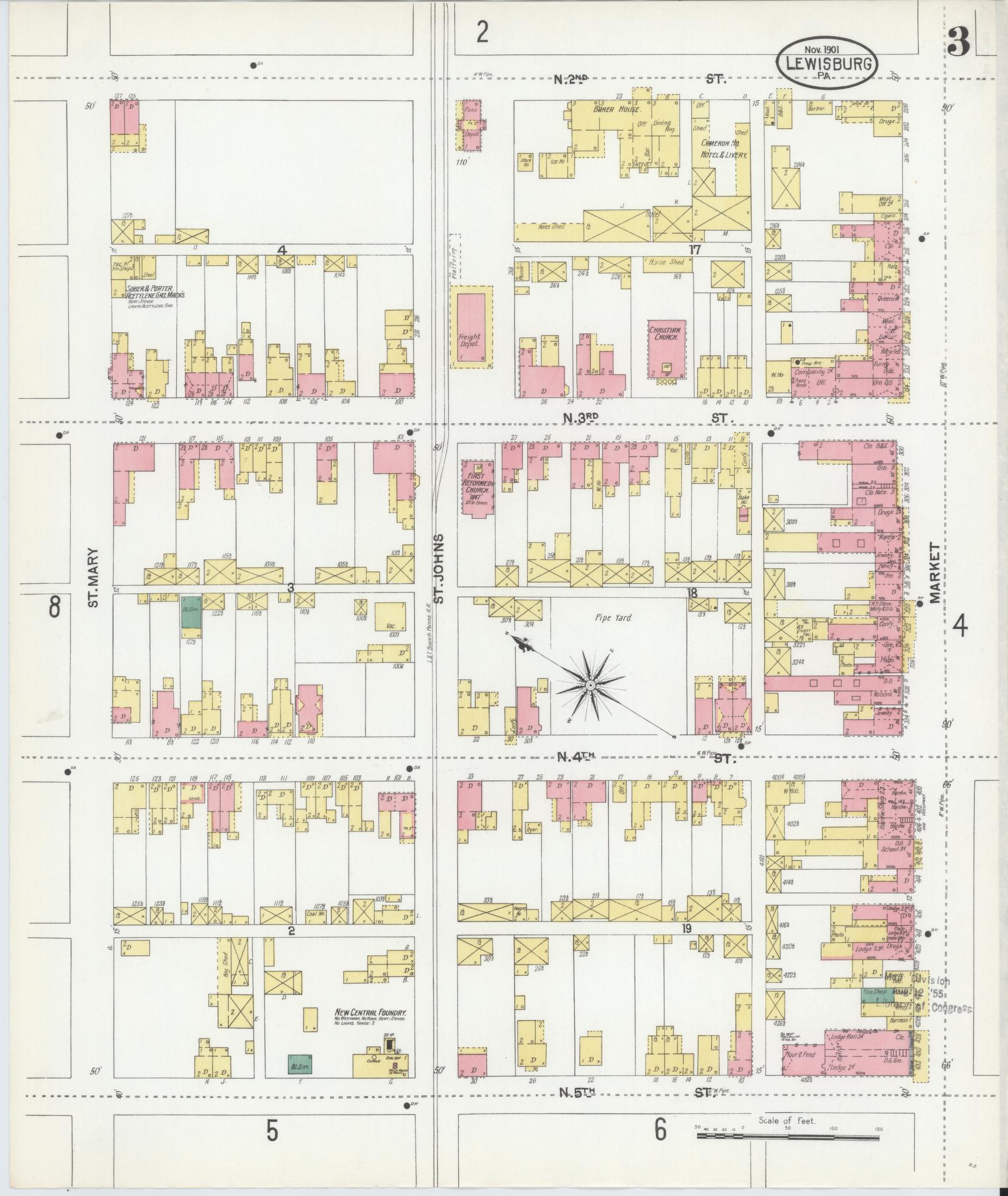 Sanborn Fire Insurance Map from Lewisburg, Union County, Pennsylvania (1901), Sheet #0003 - Historic Sanborn Fire Insurance Map Print, vintage old map wall art, antique decor, genealogy gift, Pennsylvania Pennsylvania map