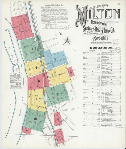 Sanborn Fire Insurance Map from Milton, Northumberland County, Pennsylvania (1901), Sheet #0001 - Complete Map Set gallery image, historic Sanborn map, vintage wall art, Pennsylvania Pennsylvania