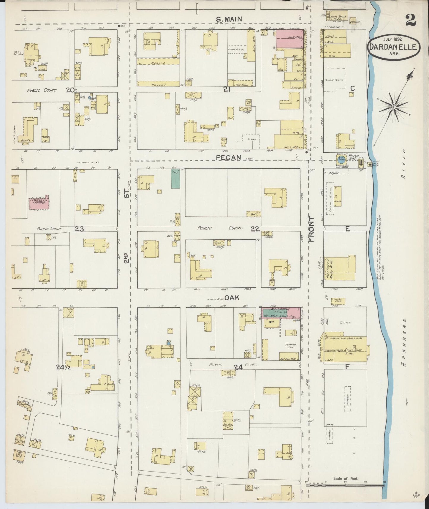 Sanborn Fire Insurance Map from Dardanelle, Yell County, Arkansas (1890), Sheet #0002 - Complete Map Set gallery image, historic Sanborn map, vintage wall art, Arkansas Arkansas