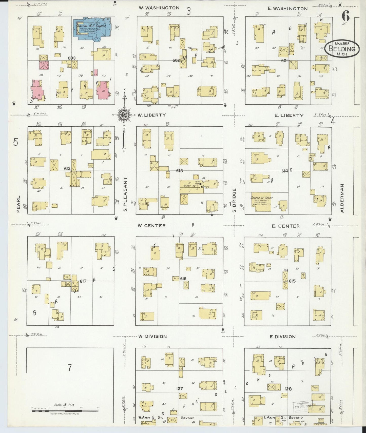 Sanborn Fire Insurance Map from Belding, Ionia County, Michigan (1918), Sheet #0006 - Historic Sanborn Fire Insurance Map Print, vintage old map wall art, antique decor, genealogy gift, Michigan Michigan map