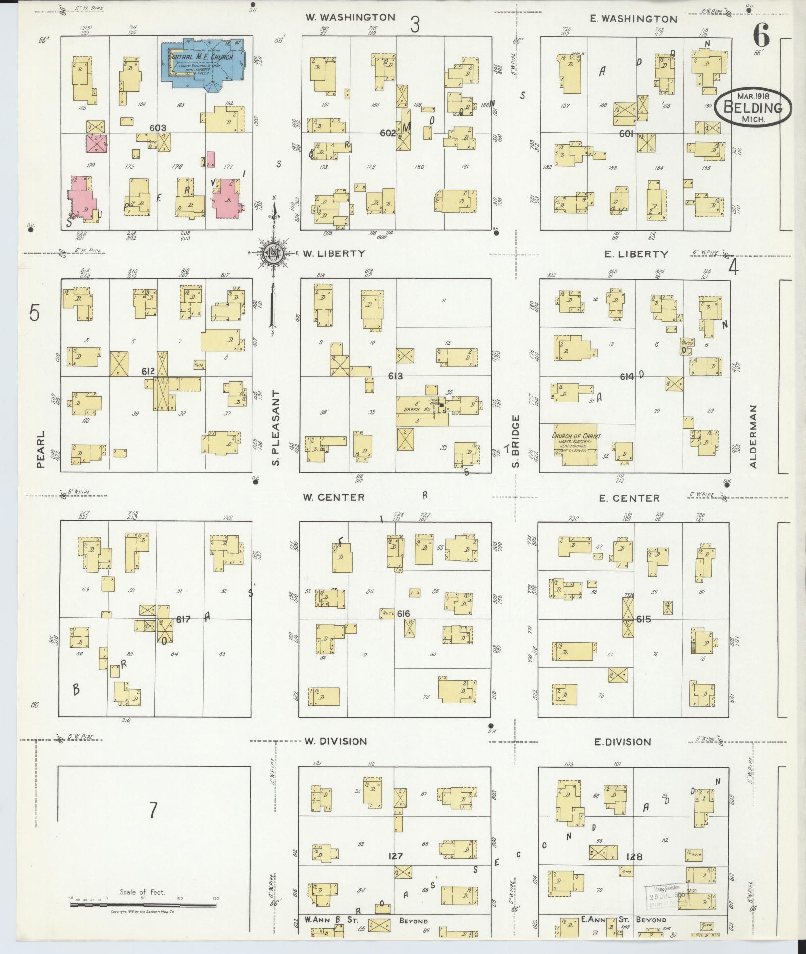 Sanborn Fire Insurance Map from Belding, Ionia County, Michigan (1918), Sheet #0006 - Historic Sanborn Fire Insurance Map Print, vintage old map wall art, antique decor, genealogy gift, Michigan Michigan map