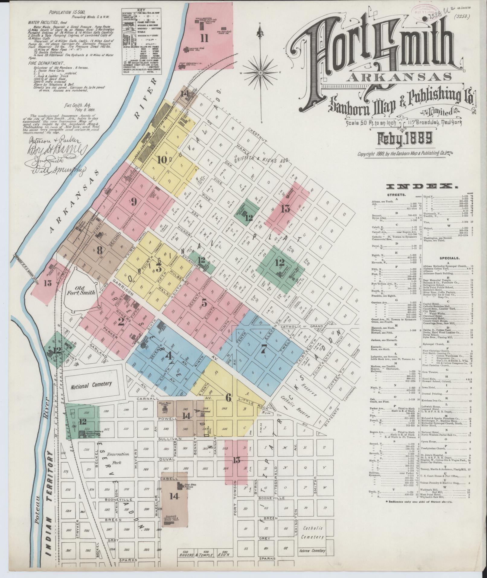 Sanborn Fire Insurance Map from Fort Smith, Sebastian County, Arkansas (1889), Sheet #0001 - Historic Sanborn Fire Insurance Map Print, vintage old map wall art, antique decor, genealogy gift, Arkansas Arkansas map