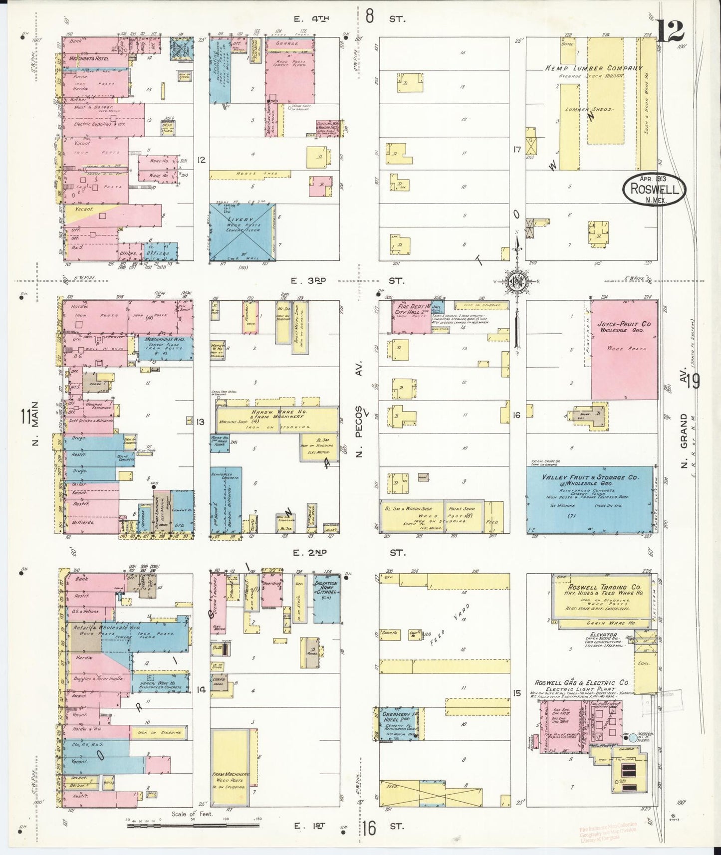 Sanborn Fire Insurance Map from Roswell, Chaves County, New Mexico (1913), Sheet #0012 - Complete Map Set gallery image, historic Sanborn map, vintage wall art, New Mexico New Mexico