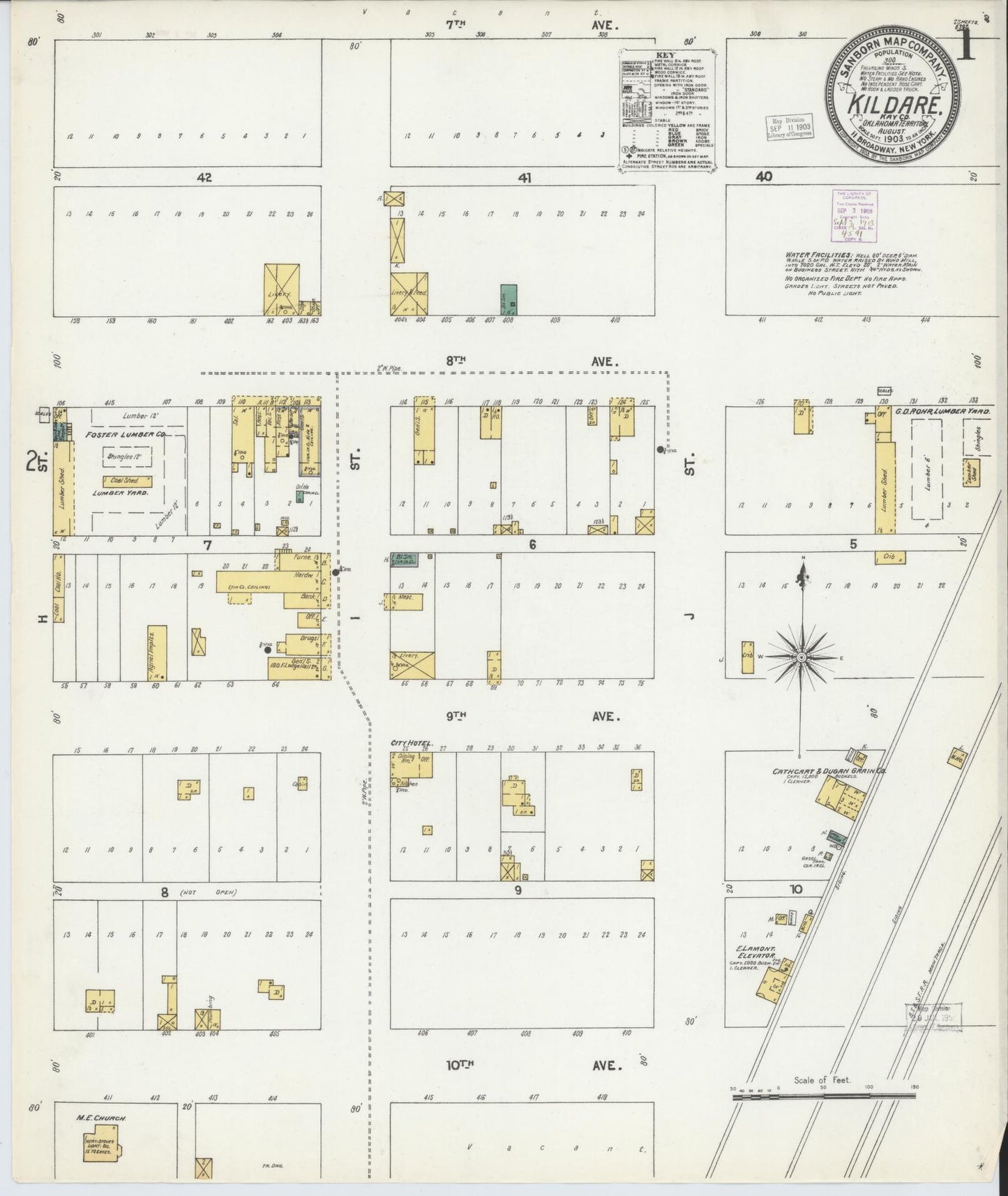 Sanborn Fire Insurance Map from Kildare, Kay County, Oklahoma (1903), Sheet #0001 - Historic Sanborn Fire Insurance Map Print, vintage old map wall art, antique decor, genealogy gift, Oklahoma Oklahoma map