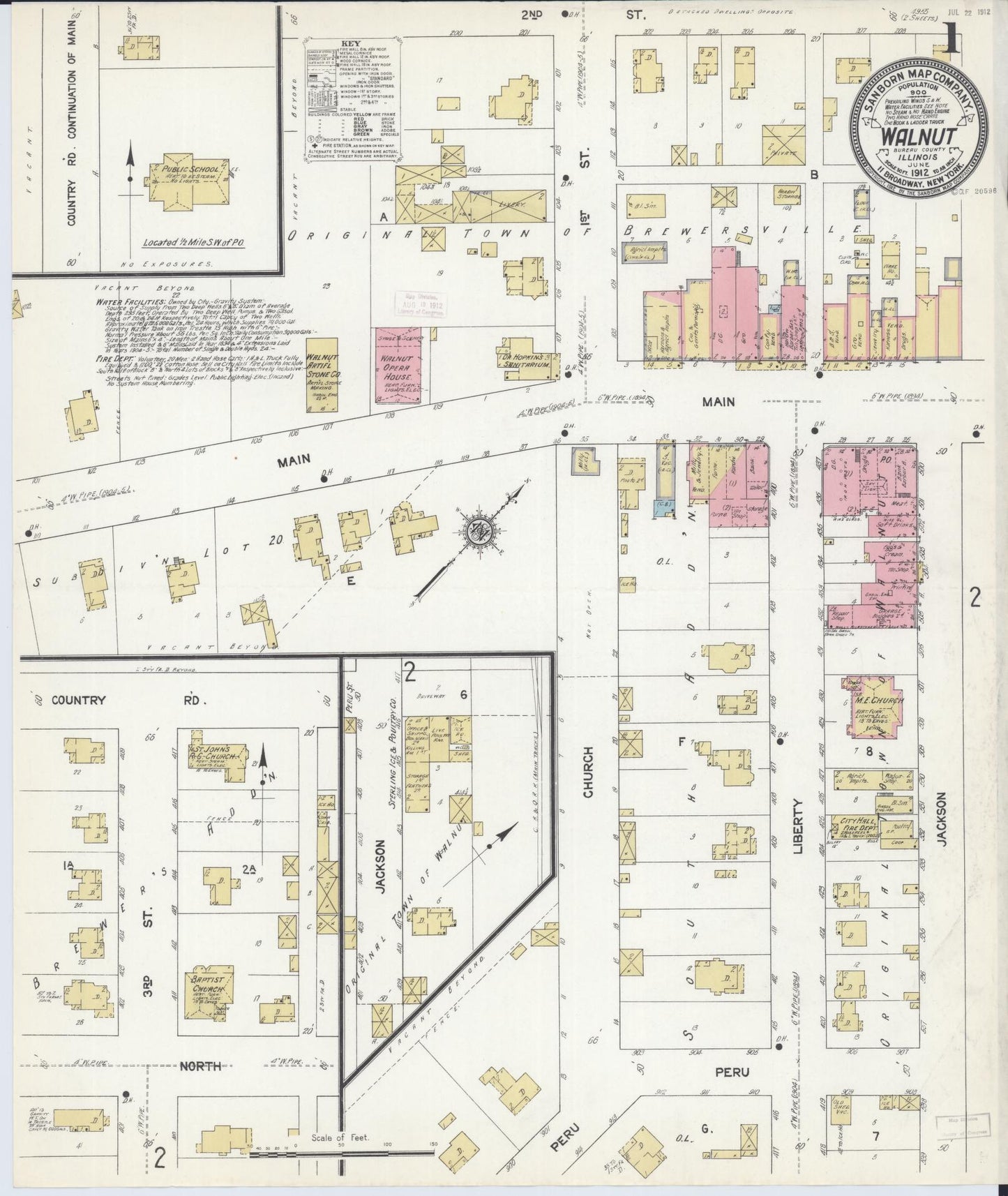 Sanborn Fire Insurance Map from Walnut, Bureau County, Illinois (1912), Sheet #0001 - Complete Map Set gallery image, historic Sanborn map, vintage wall art, Illinois Illinois