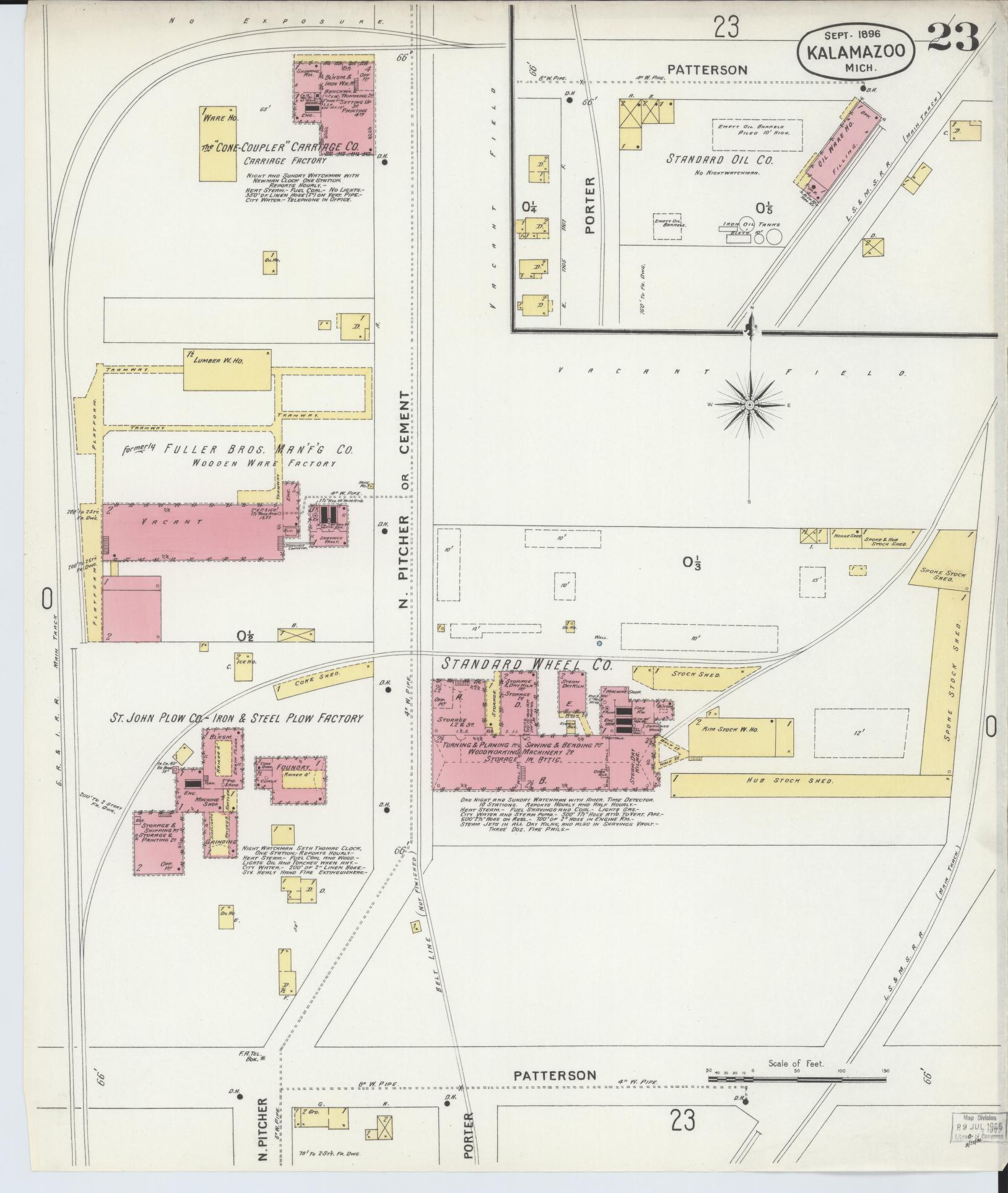 Sanborn Fire Insurance Map from Kalamazoo, Kalamazoo County, Michigan (1896), Sheet #0023 - Historic Sanborn Fire Insurance Map Print, vintage old map wall art, antique decor, genealogy gift, Michigan Michigan map