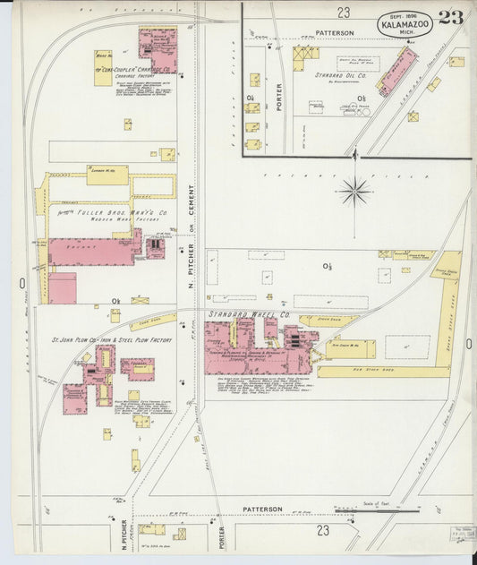 Sanborn Fire Insurance Map from Kalamazoo, Kalamazoo County, Michigan (1896), Sheet #0023 - Historic Sanborn Fire Insurance Map Print, vintage old map wall art, antique decor, genealogy gift, Michigan Michigan map